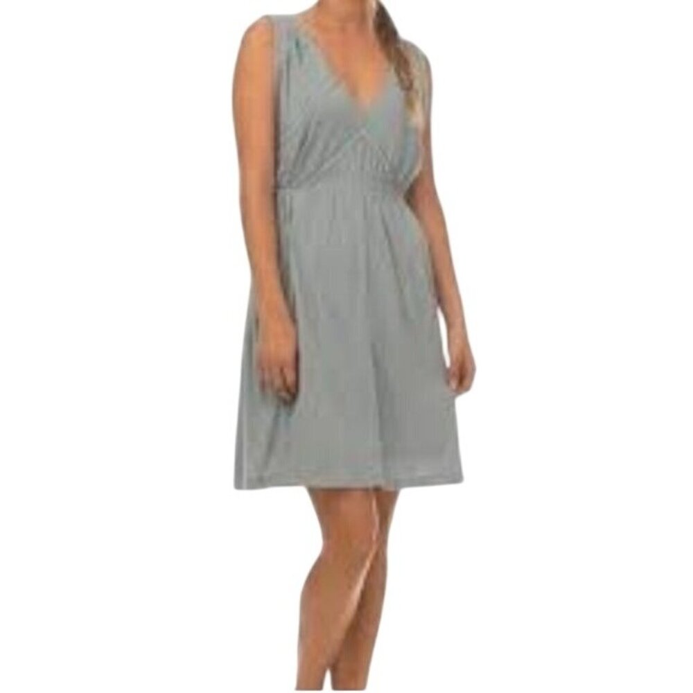 Synergy Organic Cotton Sleeveless V Neck Smocked Waist Midi Dress Women's M